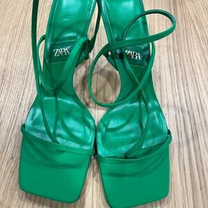 Zara Green Strappy Heeled Sandals
